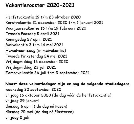 Vakantie Rooster 2020 2021